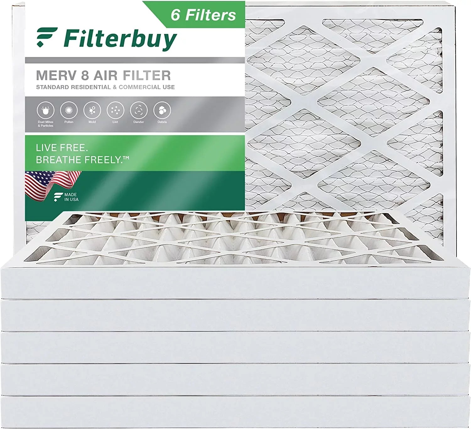 Filterbuy 10x30x2 MERV 8 Pleated HVAC AC Furnace Air Filters (6-Pack)