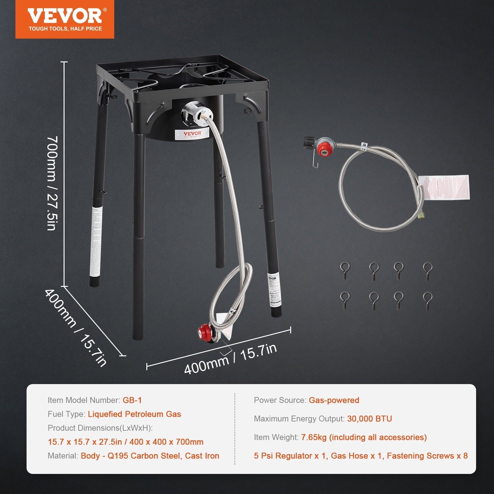 SKYSHALO Single Burner Outdoor Camping Stove Cooking Stove Portable BBQ Gas Cooker Heavy Duty Gas Cooker w/Detachable Legs Stand & Adjustable PSI Regulator, Propane Burners 30000BTU