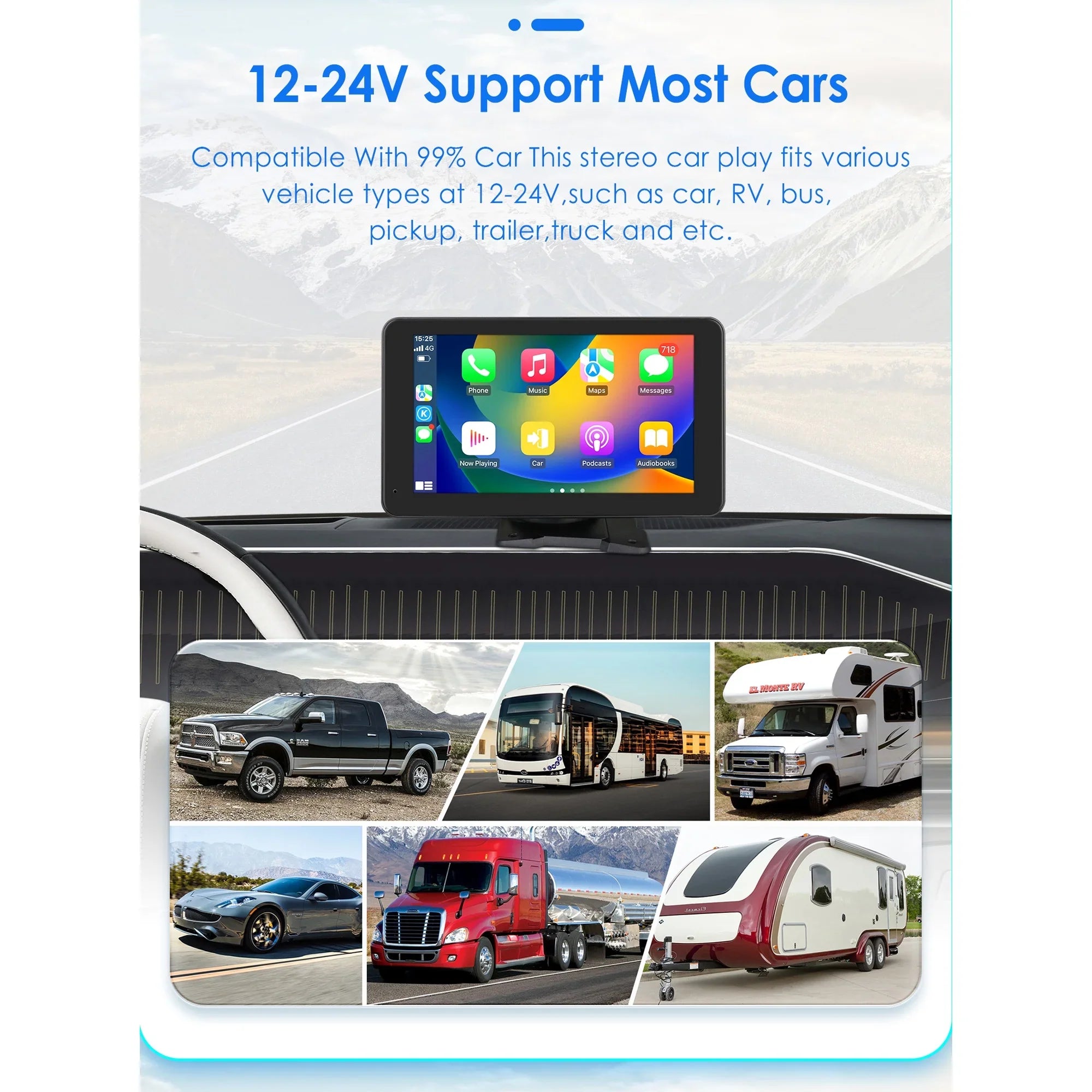 Bluetooth Apple Carplay 7" Touchscreen Portable Car Radio Stereo Head Unit 360° Adjustable Mirror Link Android Auto GPS Navigation Player With Backup Camera