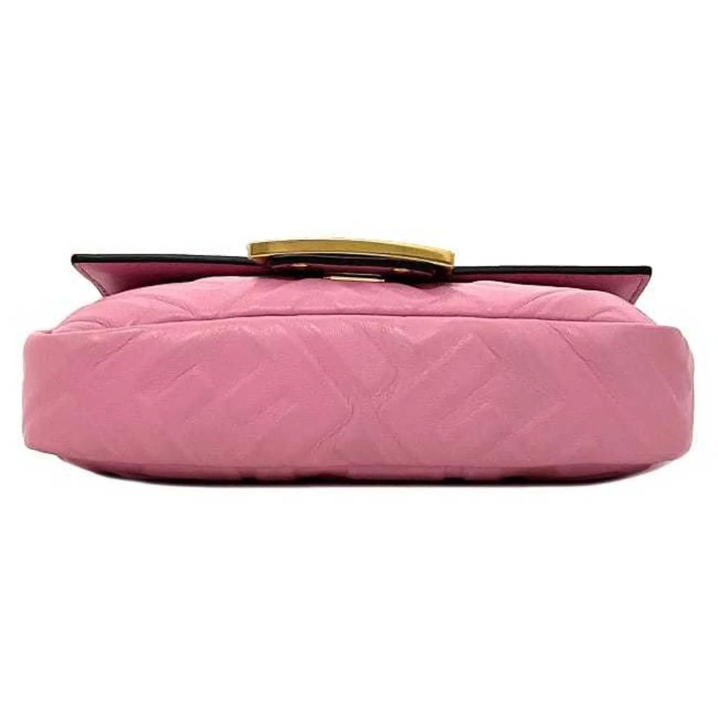 Pre-Owned Fendi Baguette Small Pink Gold 8BS017 Leather GP FENDI Shoulder Bag FF Embossed Ladies Chain (Like New)