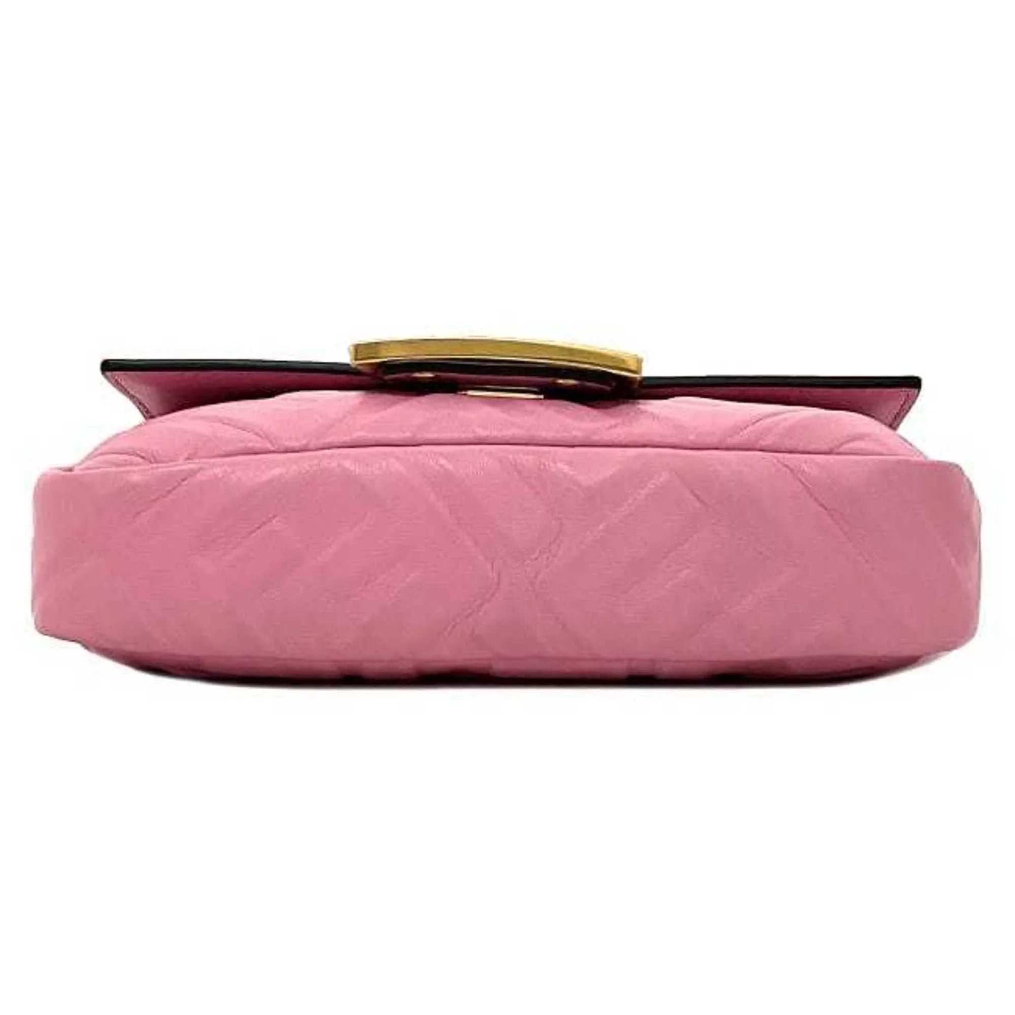 Pre-Owned Fendi Baguette Small Pink Gold 8BS017 Leather GP FENDI Shoulder Bag FF Embossed Ladies Chain (Like New)