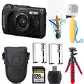 Olympus OM SYSTEM Tough TG-7 Digital Camera (Black) + Floating Hand Grip + Extra Battery +Tripod + Case -128GB Kit