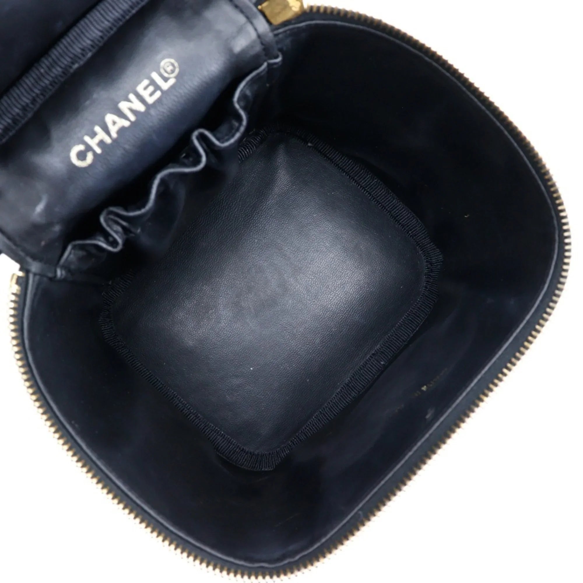 Pre-Owned CHANEL Vanity Handbag Coco Mark Matte Caviar Skin Made in France Black Zipper Ladies (Good)