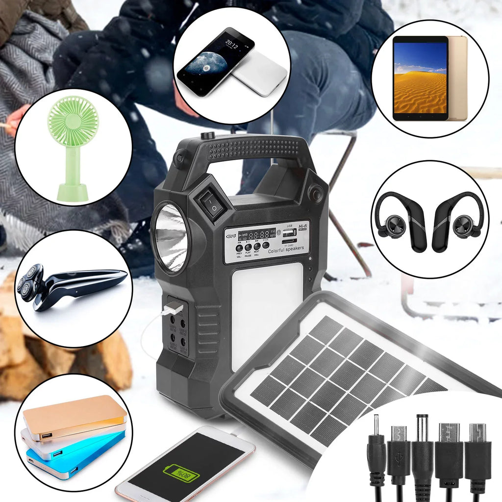 iMounTEK Portable Solar Powered Station Rechargeable Dual Way to Charge Power Station Generator Panel Power Bank with 3 LED Bulbs Flashlight for Outdoor Hiking Camping