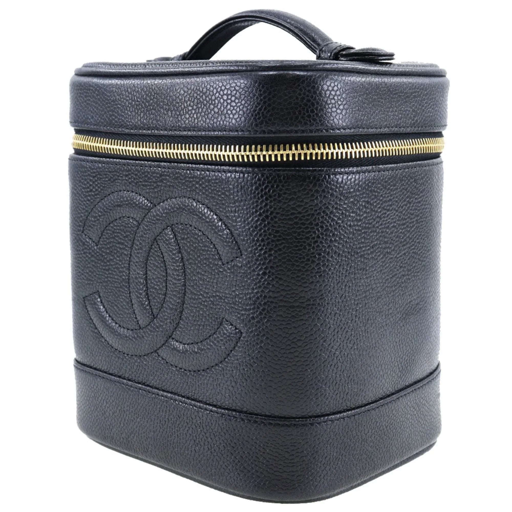 Pre-Owned CHANEL Vanity Handbag Coco Mark Matte Caviar Skin Made in France Black Zipper Ladies (Good)