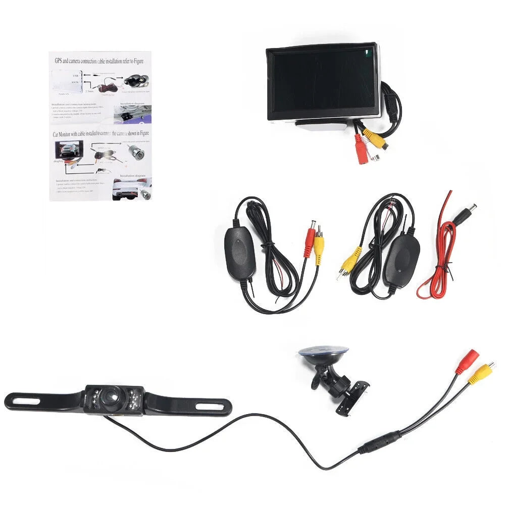 Paddsun Car Night Vision Backup Camera Kit 5" Wireless Monitor HD Rear View Waterproof