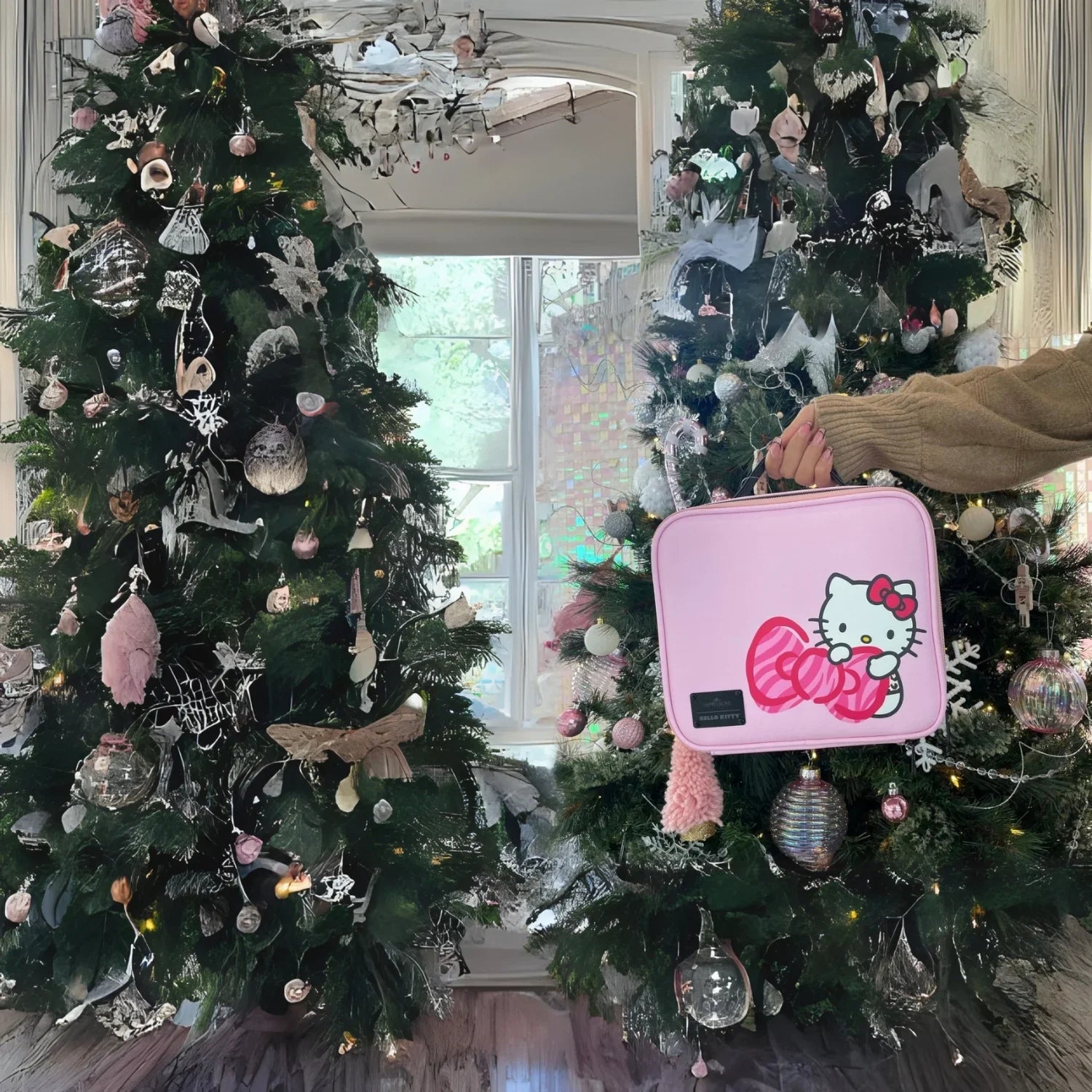 Impressions Vanity Hello Kitty Cosmetic Bag with Faux Leather, Travel Toiletry Bag (Pink Animal)