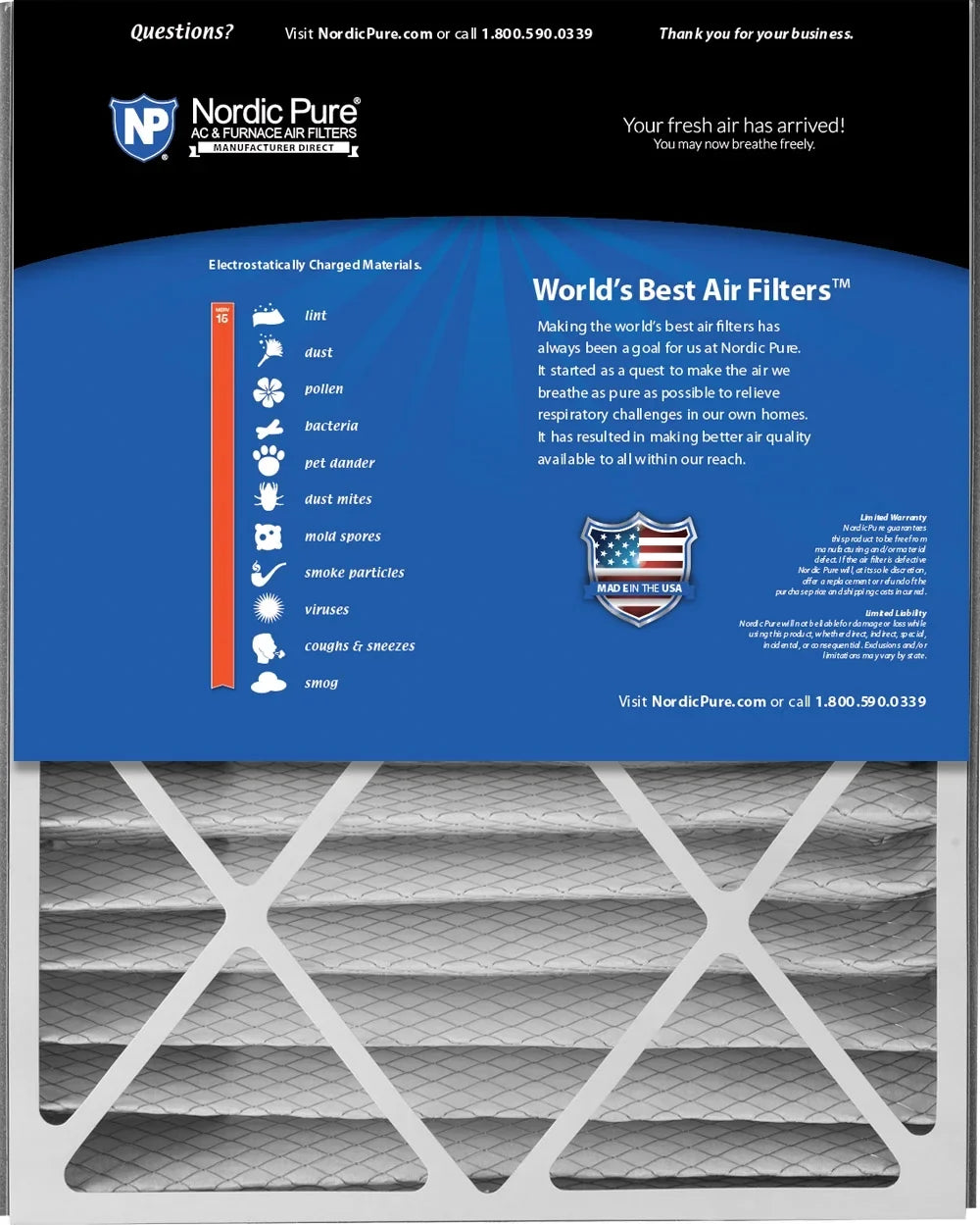 Air Bear 20x25x5 (4 7/8) Replacement 266649-102 MERV 15 Air Filter 1 Pack