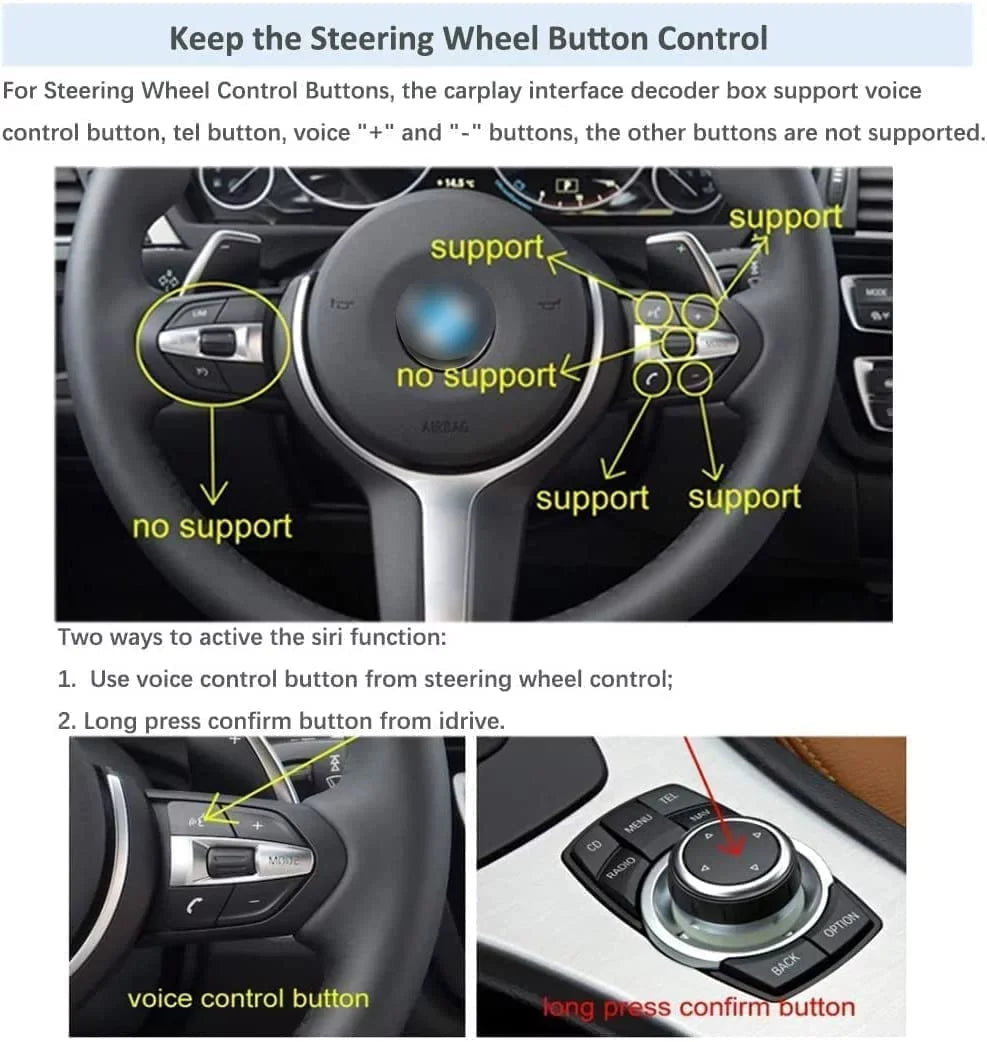 Road Top Wireless Carplay Retrofit Kit Decoder for BMW 1 3 5 6 7 Series X1 X3 X5 X6 CIC System 2008-2012, Support Wireless Android Auto, Mirrorlink, YouTube