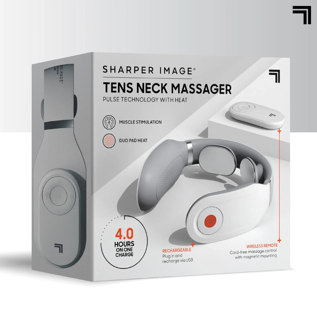Sharper Image® Neck Tens Muscle Stimulator with Soothing Heat & Wireless Remote, Pain Relief Therapy With 3 Massage Modes & 15 Intensity Levels, USB Rechargeable, 4 Hour Battery Life