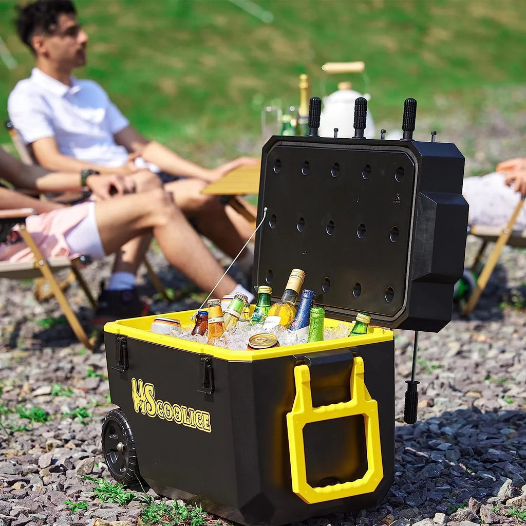 Cooler - 65 QT Ice Chest with Foosball Table, Portable Hard Cooler with Wheels, Optimal for Camping, Picnic, Barbecue, Outdoor Family Gathering Black & Red