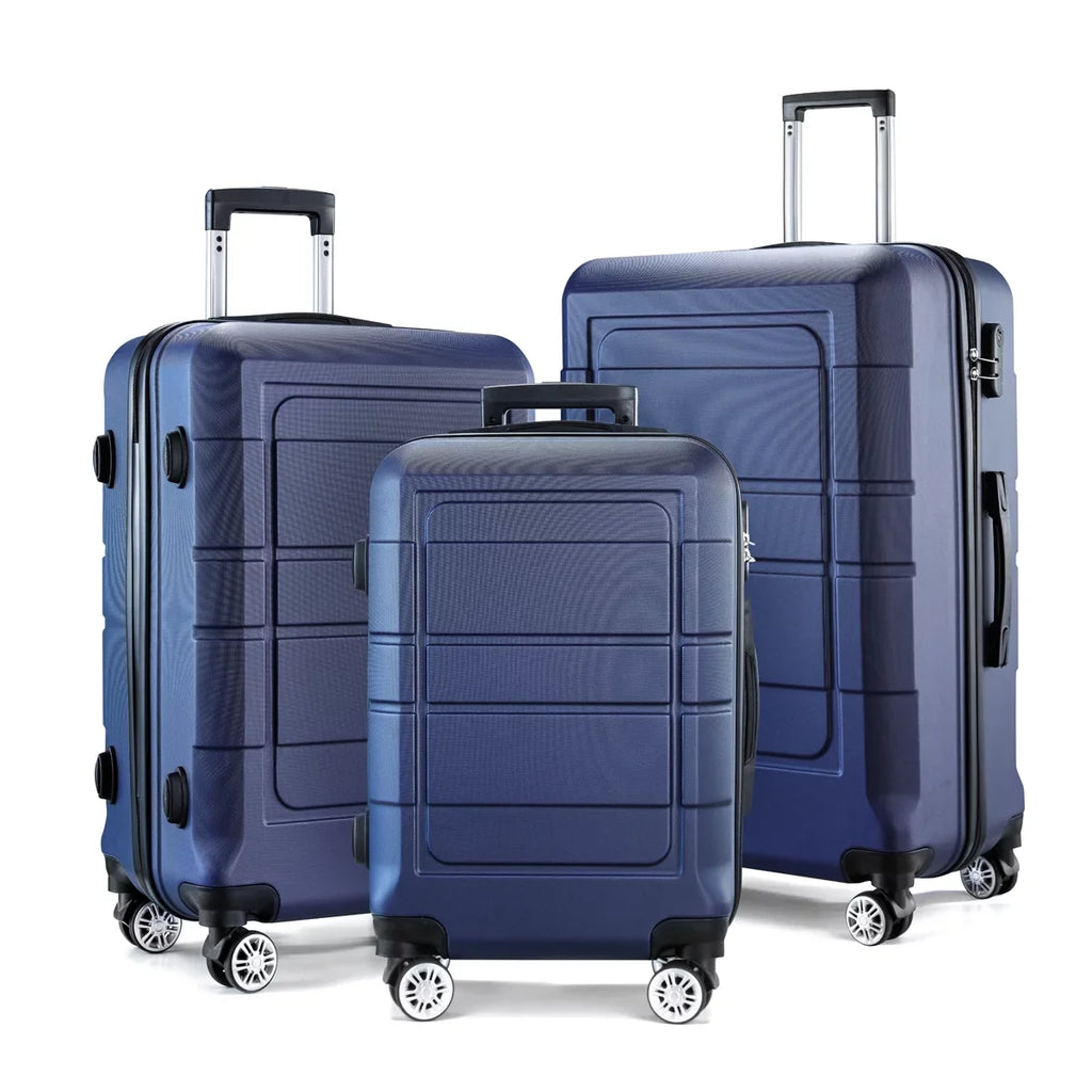 GOWELL Luggage Sets Expandable PC+ABS Resilient Suitcase Double Wheels TSA Lock Blue