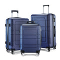 GOWELL Luggage Sets Expandable PC+ABS Resilient Suitcase Double Wheels TSA Lock Blue