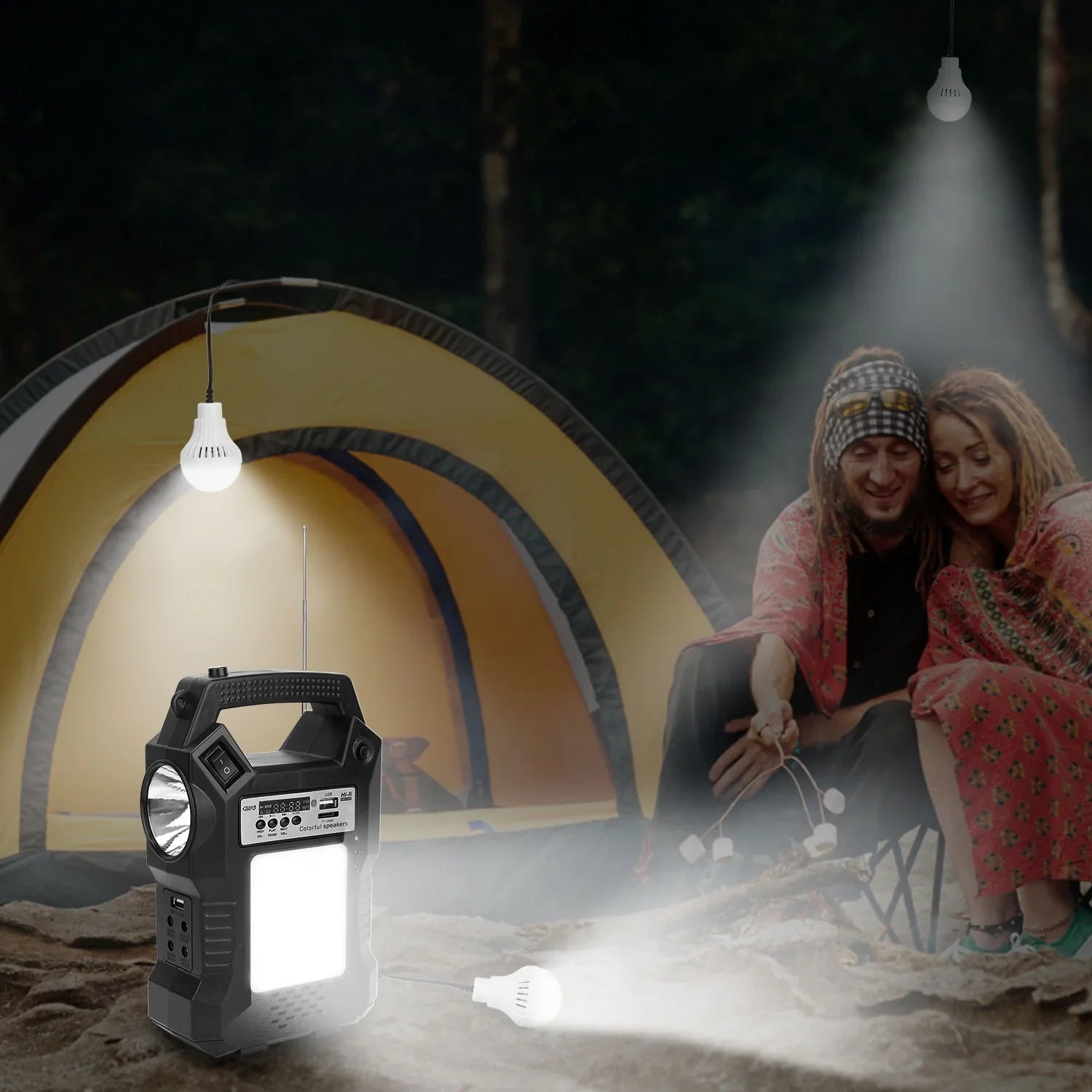 iMounTEK Portable Solar Powered Station Rechargeable Dual Way to Charge Power Station Generator Panel Power Bank with 3 LED Bulbs Flashlight for Outdoor Hiking Camping