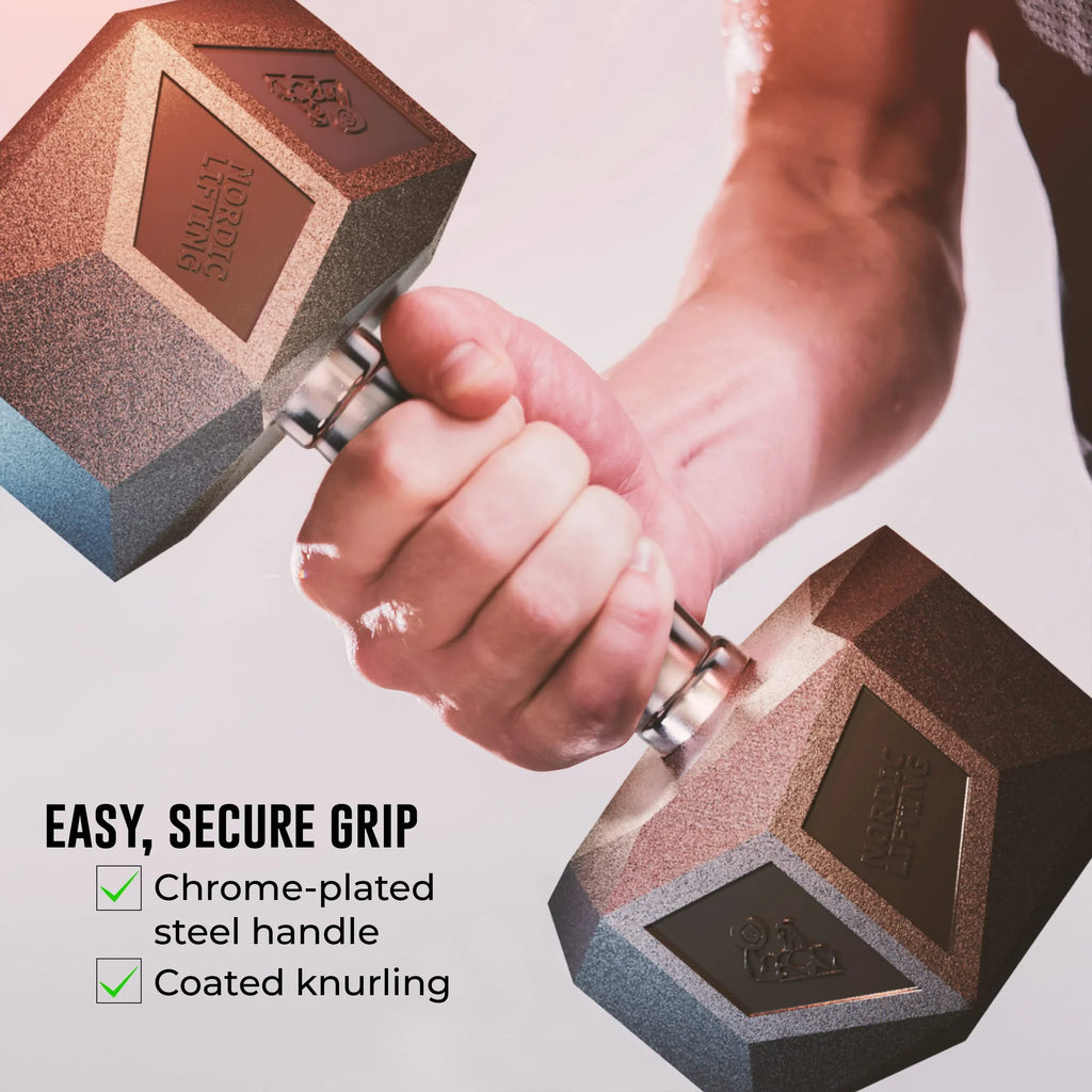 Prism Dumbbell for Strength Training - 5 Lb to 70 Lb Rubber Encased Cast Iron for Gym and Home Workout by Nordic Lifting