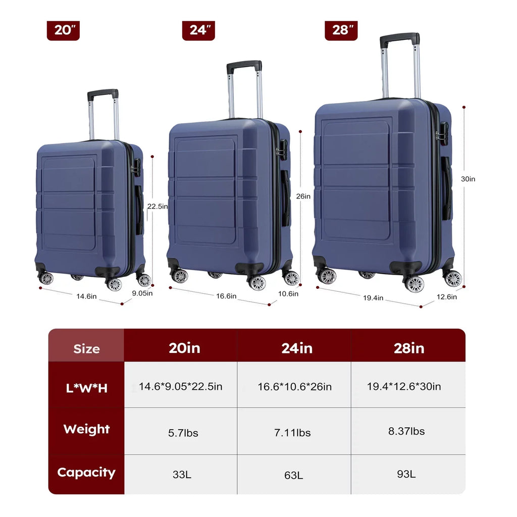 GOWELL Luggage Sets Expandable PC+ABS Resilient Suitcase Double Wheels TSA Lock Blue