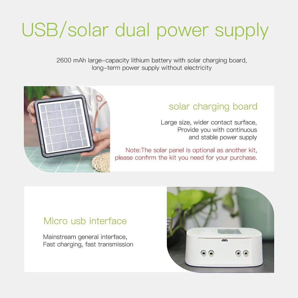 Arealer Automatic Watering System Smart Watering Device Dual Pump System WiFi/ Voice/ Manual Control Programmable Watering Time Built-in Battery Solar Panel/ USB Charging Fitting with Home for
