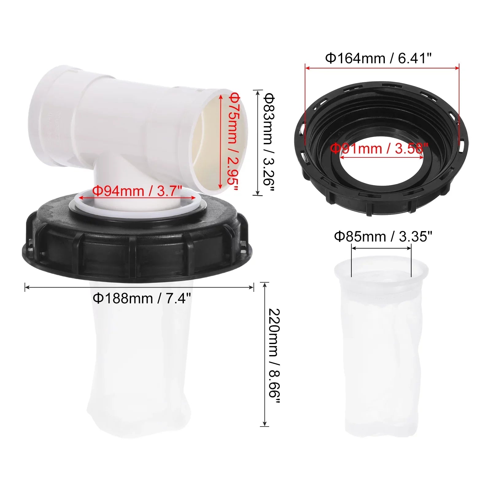 163mm IBC Lid Filter Wrap T-Shaped Rainwater Tank IBC Tote Protection with Washable Nylon Filter