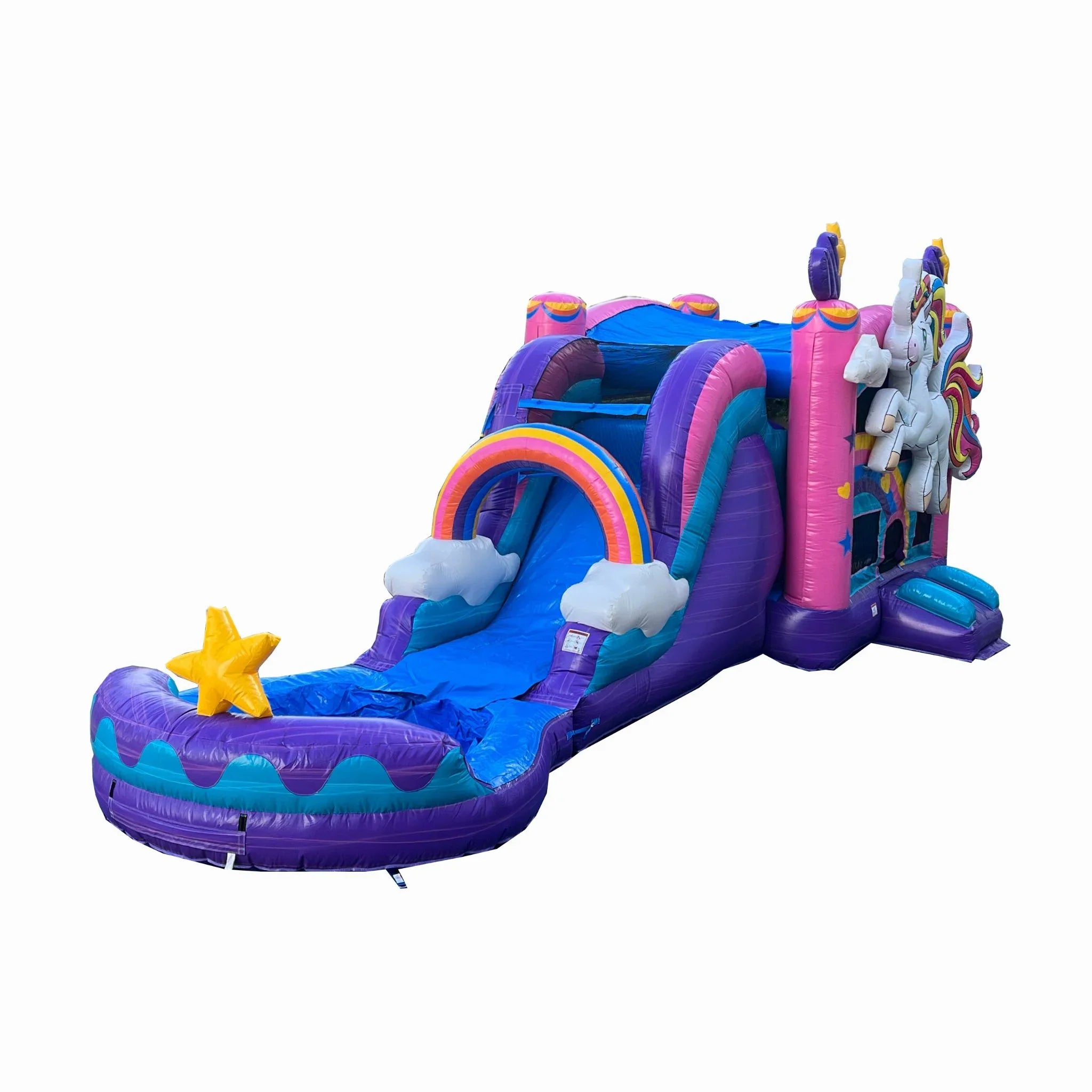 XJUMP Unicorn Inflatable Water Slide Bounce House Combo with Detachable Pool (with Air Blower), Commercial Grade, 100% PVC Vinyl, for Kids and Adults, Basketball Hoop, Outdoor Backyard, Wet Dry