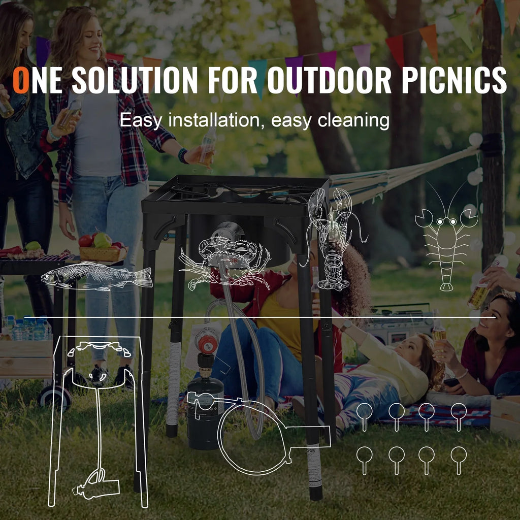 SKYSHALO Single Burner Outdoor Camping Stove Cooking Stove Portable BBQ Gas Cooker Heavy Duty Gas Cooker w/Detachable Legs Stand & Adjustable PSI Regulator, Propane Burners 30000BTU