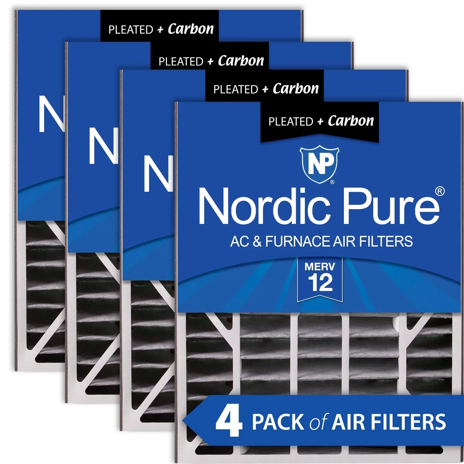 Air Bear 20x25x5 (4 7/8) Air Filter Replacement MERV 12 Pleated +Carbon 4 Pack