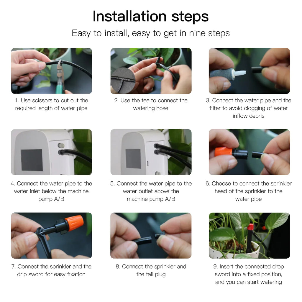 Arealer Automatic Watering System Smart Watering Device Dual Pump System WiFi/ Voice/ Manual Control Programmable Watering Time Built-in Battery Solar Panel/ USB Charging Fitting with Home for
