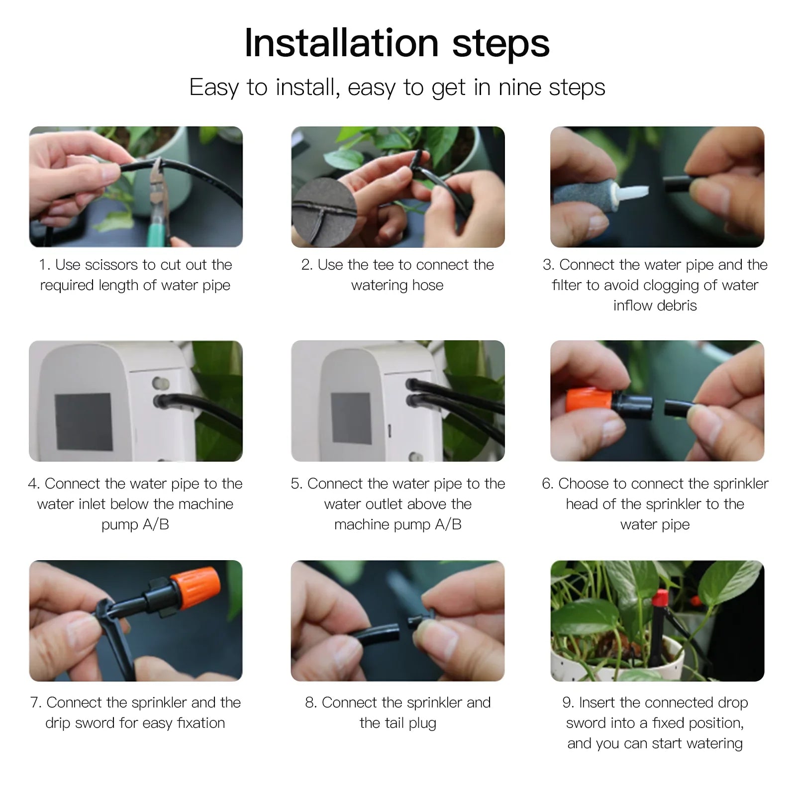 Arealer Automatic Watering System Smart Watering Device Dual Pump System WiFi/ Voice/ Manual Control Programmable Watering Time Built-in Battery Solar Panel/ USB Charging Fitting with Home for