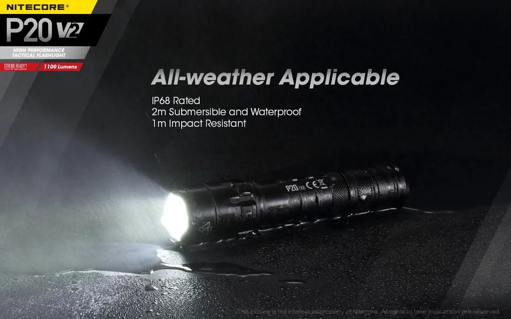 Combo: Nitecore P20 V2 Tactical LED Flashlight - CREE XP-L2 V6 - 1100 Lumens w/NL183 Battery, UI1 Charger +Free Eco-Sensa USB Cord