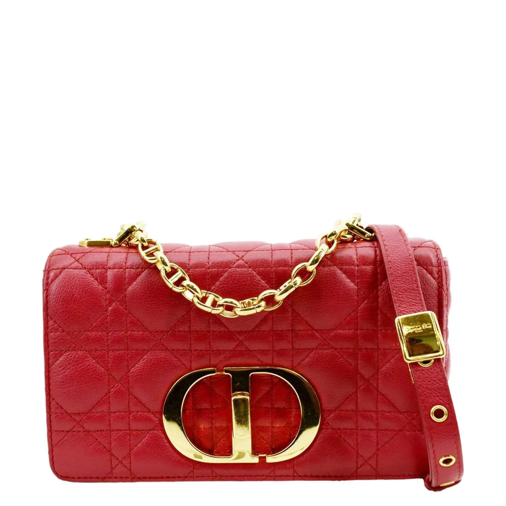Pre-owned CHRISTIAN DIOR Caro Cannage Calfskin Leather Shoulder Bag Red