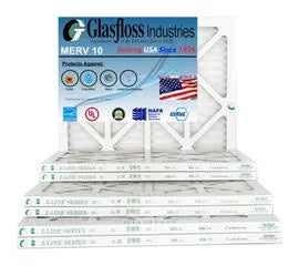 Glasfloss 10x18x1 - MERV 10 -Qty:4 - Furnace Air Filter - Made in USA (Actual Size: 9.5 x 17.5x7/8 inch)