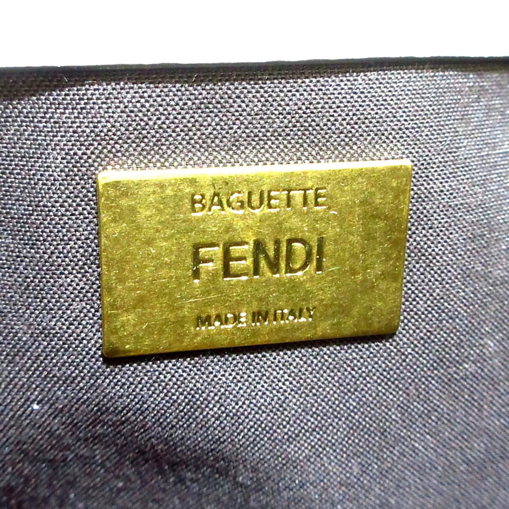 Pre-Owned Authenticated Fendi Fila Mania Beaded Baguette Calf Leather White Shoulder Bag Unisex (Good)