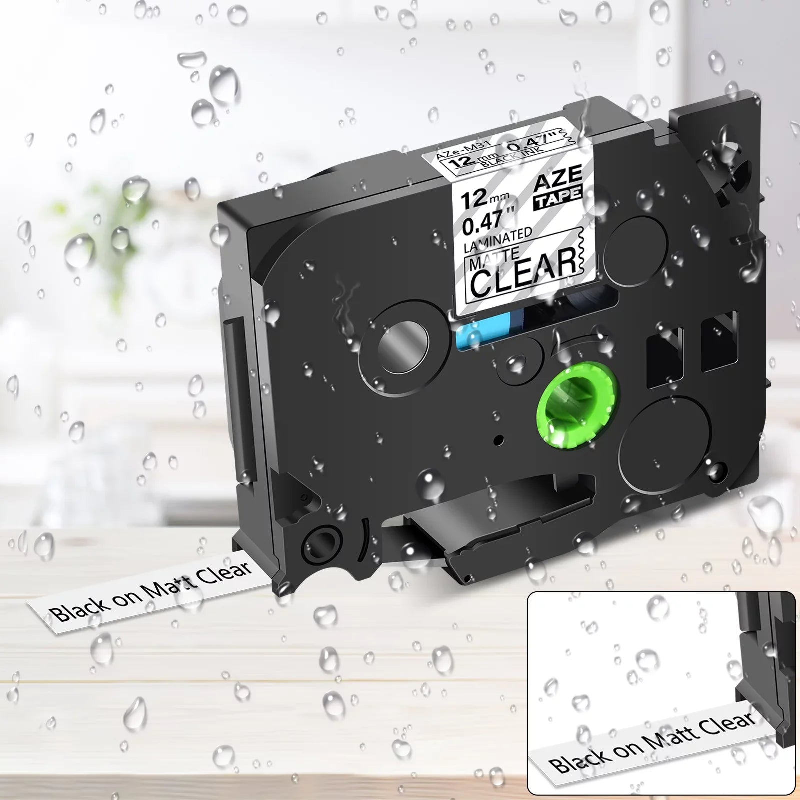 GREENCYCLE 10PK Suitable for Brother P-touch Black on Matte Clear 12mm 0.47" TZe-M31 TZ-M31 TZM31 TZeM31 Laminated Label Tape