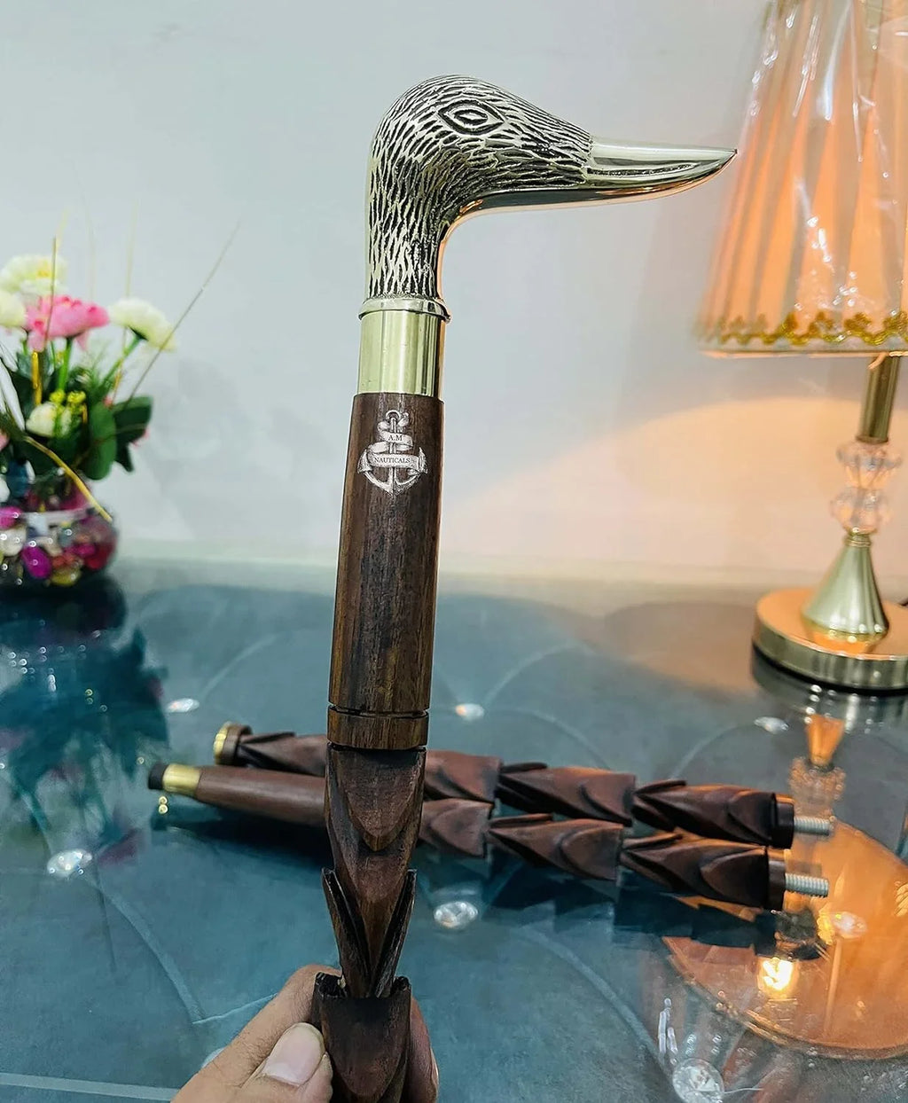 Brass Walking Stick Solid Brass Duck Face Head Handle Wooden Walking Stick