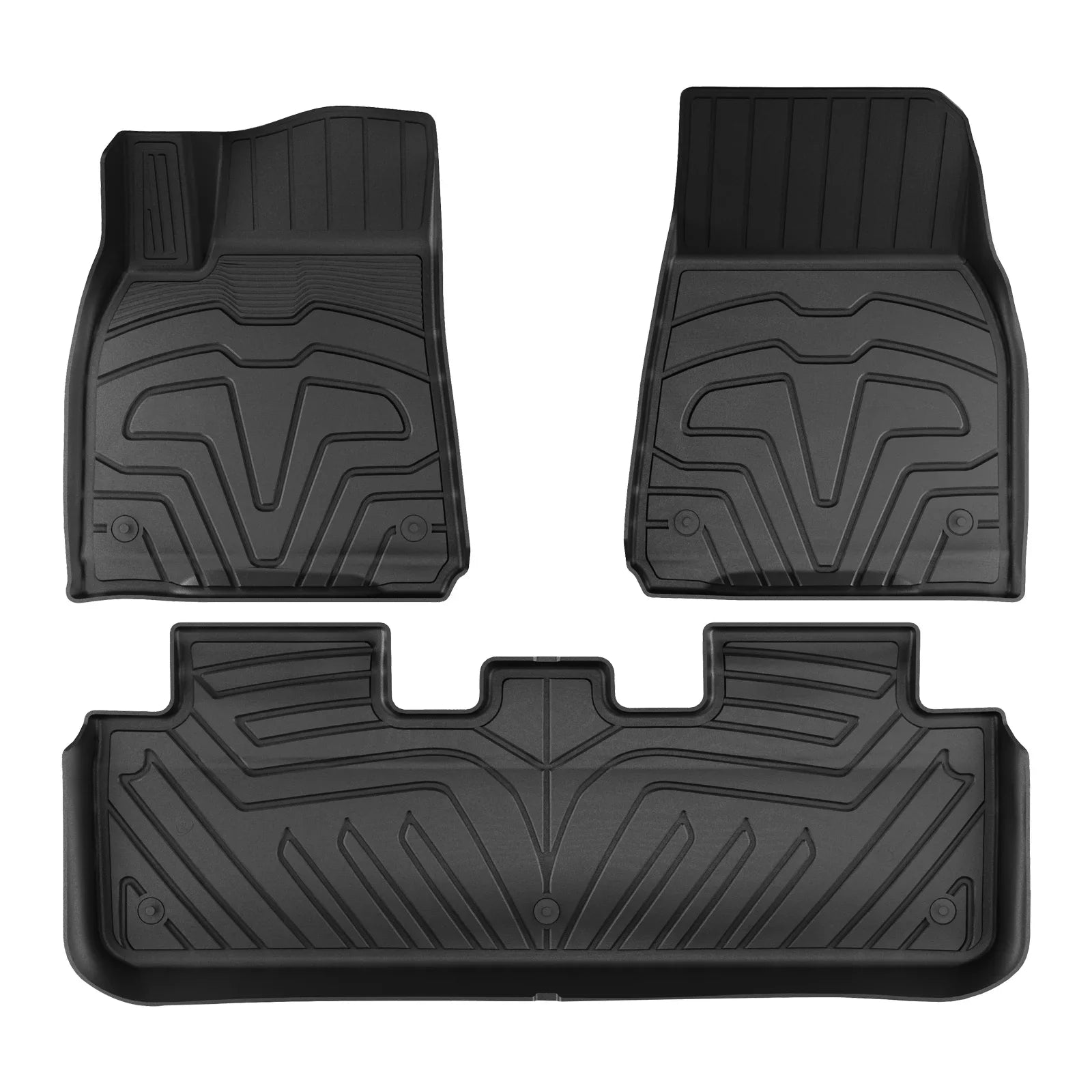 Ikon Motorsports 3D TPE Floor Mats + Trunk Mat Fitting with 2020-2023 Tesla Model Y, All Climate Floor Liners, Front & 2nd Row Full Set Custom Protection Heavy Duty Rear Tray Cargo Mats, Black