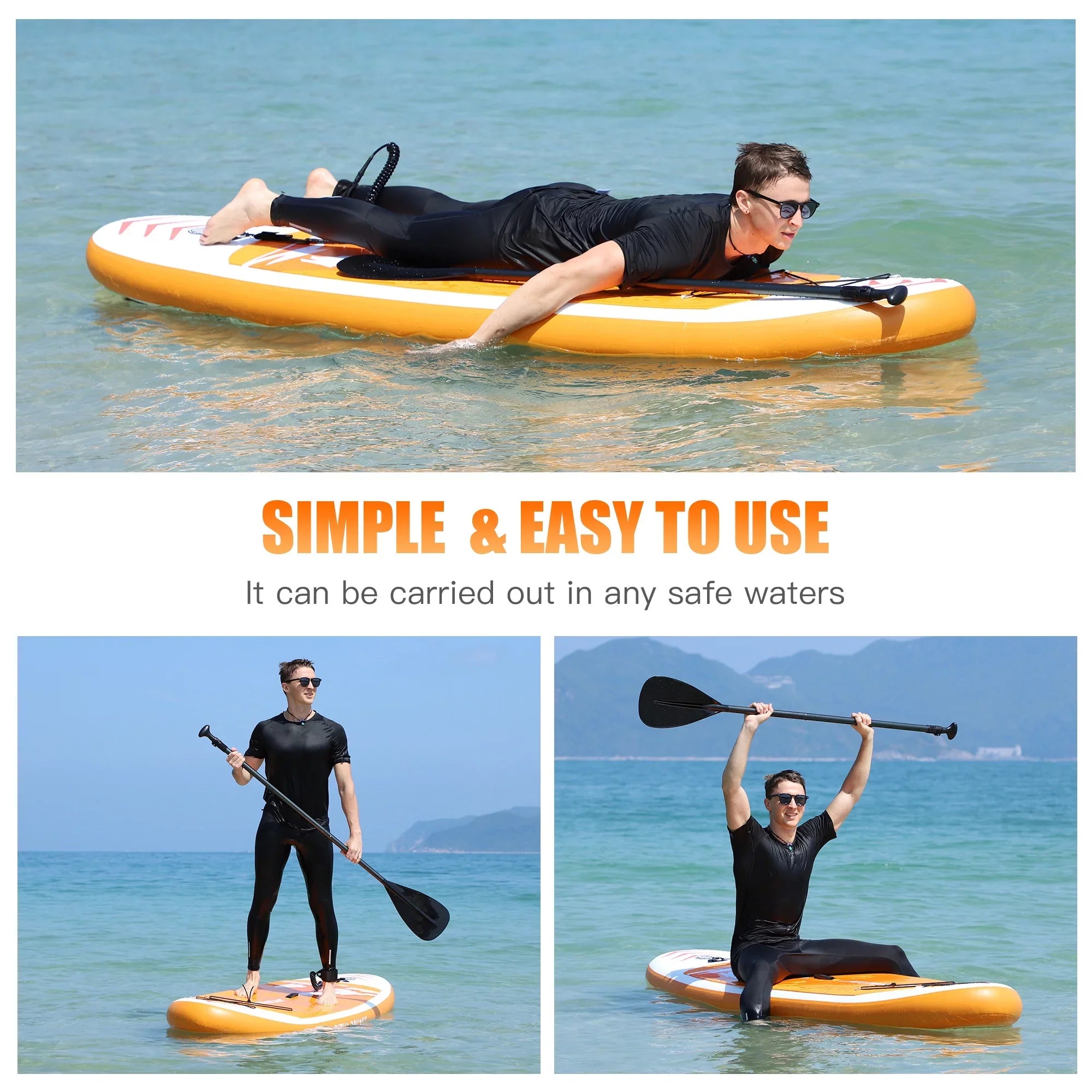 Famistar 10' Inflatable Stand Up Paddle Board (6"Thick) with SUP/ 3 Pins | Wide Stance, Bottom Fin for Paddling, Surf Control, Non-Slip Deck |Youth & Adult Standing Ship