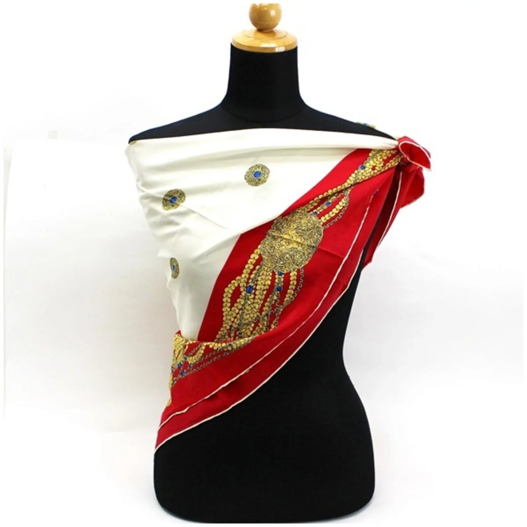 Pre-Owned Chanel Silk Scarf Muffler Chain Pattern Red x Ivory CHANEL | Ladies (Good)