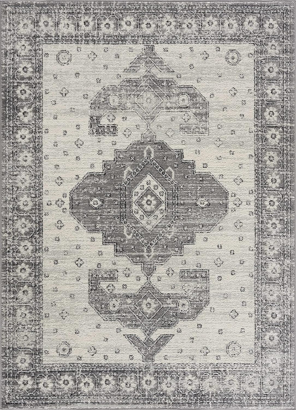 Marash Collection Goksun Persian Traditional Living Room, Bedroom, Indoor Area Rug - Oriental Medallion Pattern - Boho Vintage Distressed - Grey, Beige - 7'10" X 10'