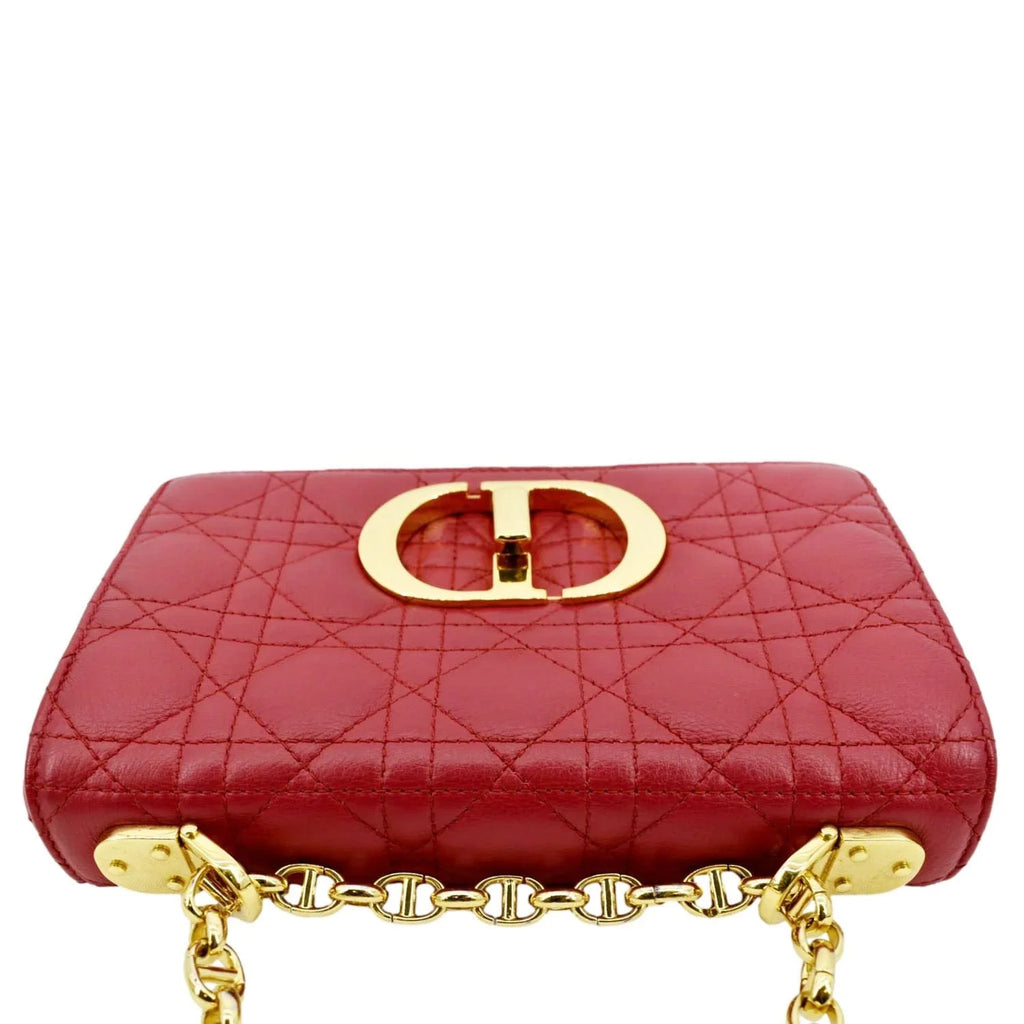 Pre-owned CHRISTIAN DIOR Caro Cannage Calfskin Leather Shoulder Bag Red