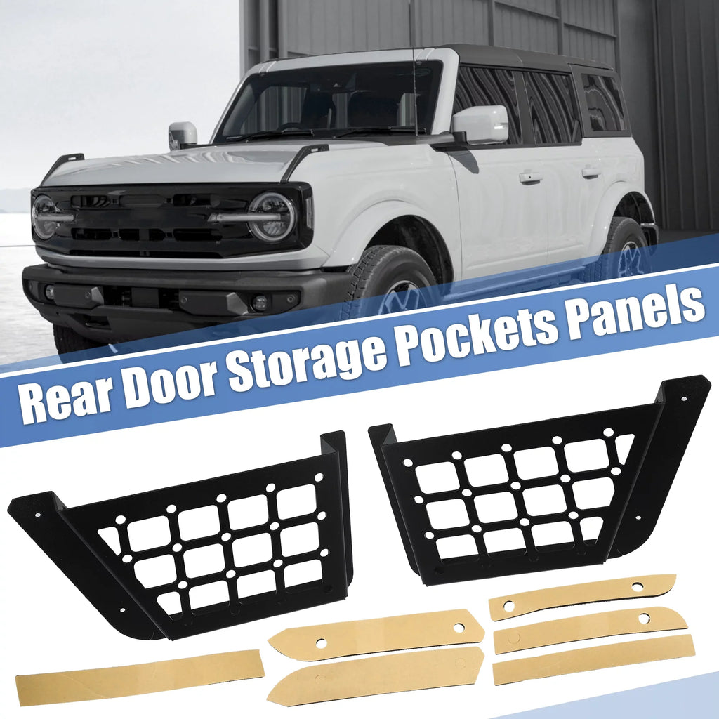 1Pair Rear Door Net Pocket Storage Box Organizer Tray for Ford Bronco 2021 Metal Black