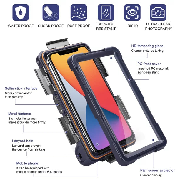 UrbanX Professional [15m/50ft] Swimming Diving Surfing Snorkeling Photo Video Waterproof Protective Case Underwater Housing for Tecno Camon 16 And all Phones Up to 6.9 Inch LCD with Lanyard