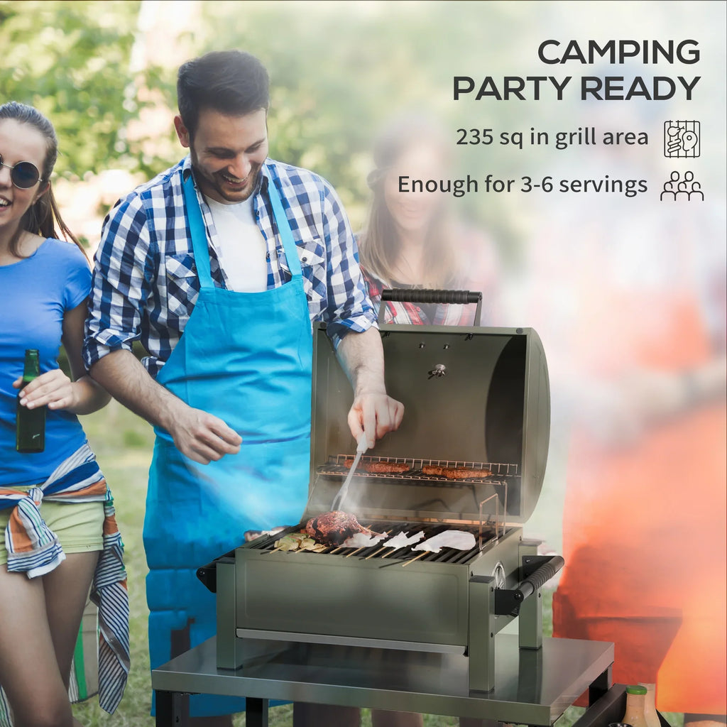 Outsunny Tabletop Charcoal BBQ Grill with Lid, Small Barbecue, Green