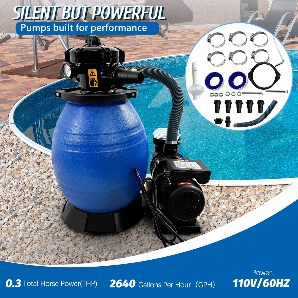 PRIJESSE 13" Pool Sand Filter 3/4HP Sand Filter Swimming Pool Pump for Above Ground Pool