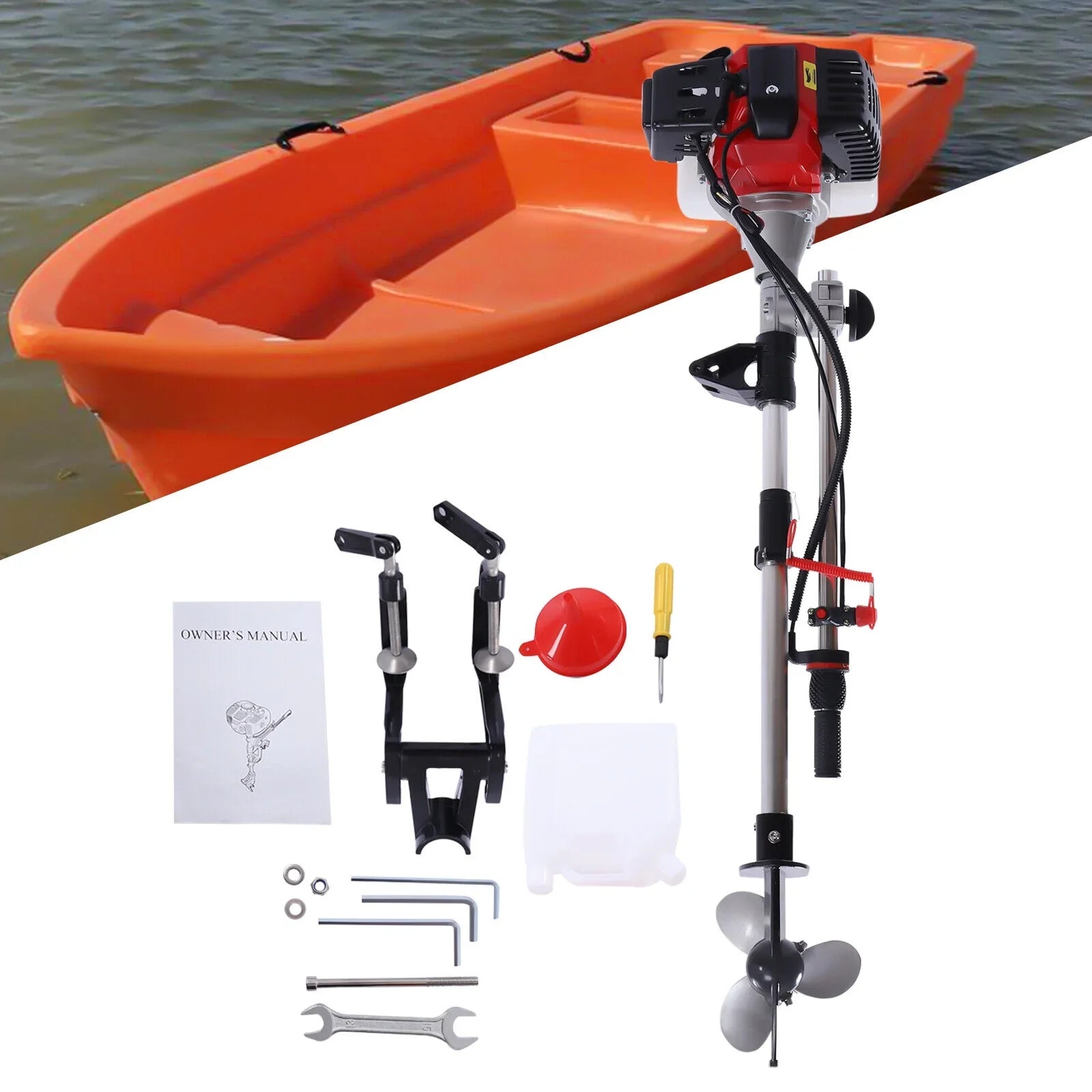 52CC 2.3 HP 2 Stroke Gas-Powered Outboard Trolling Motor Craft Engine Long Shaft