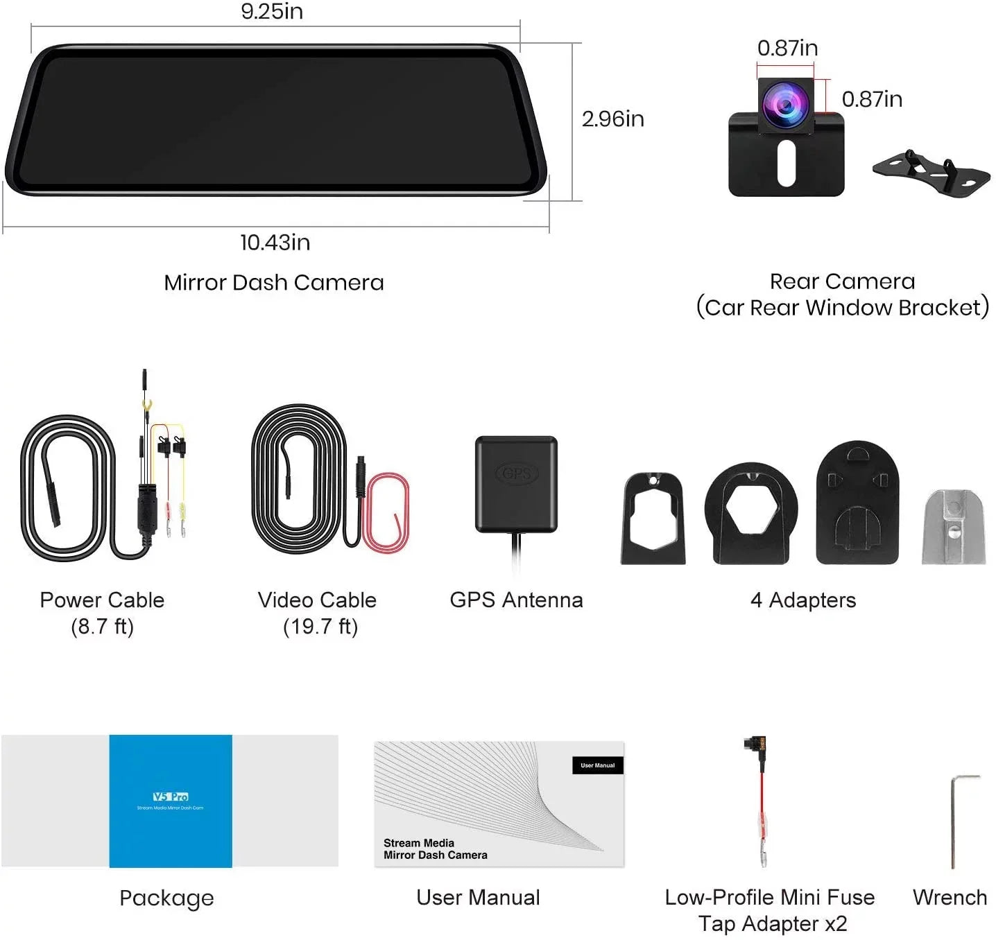 Auto-Vox Rear View Mirror 9.35'' Monitor Camera OEM Look Touch Screen Mirror Dash Cam, Dual Camera 1080P Super Night Vision Car Backup Camera(V5 PRO)