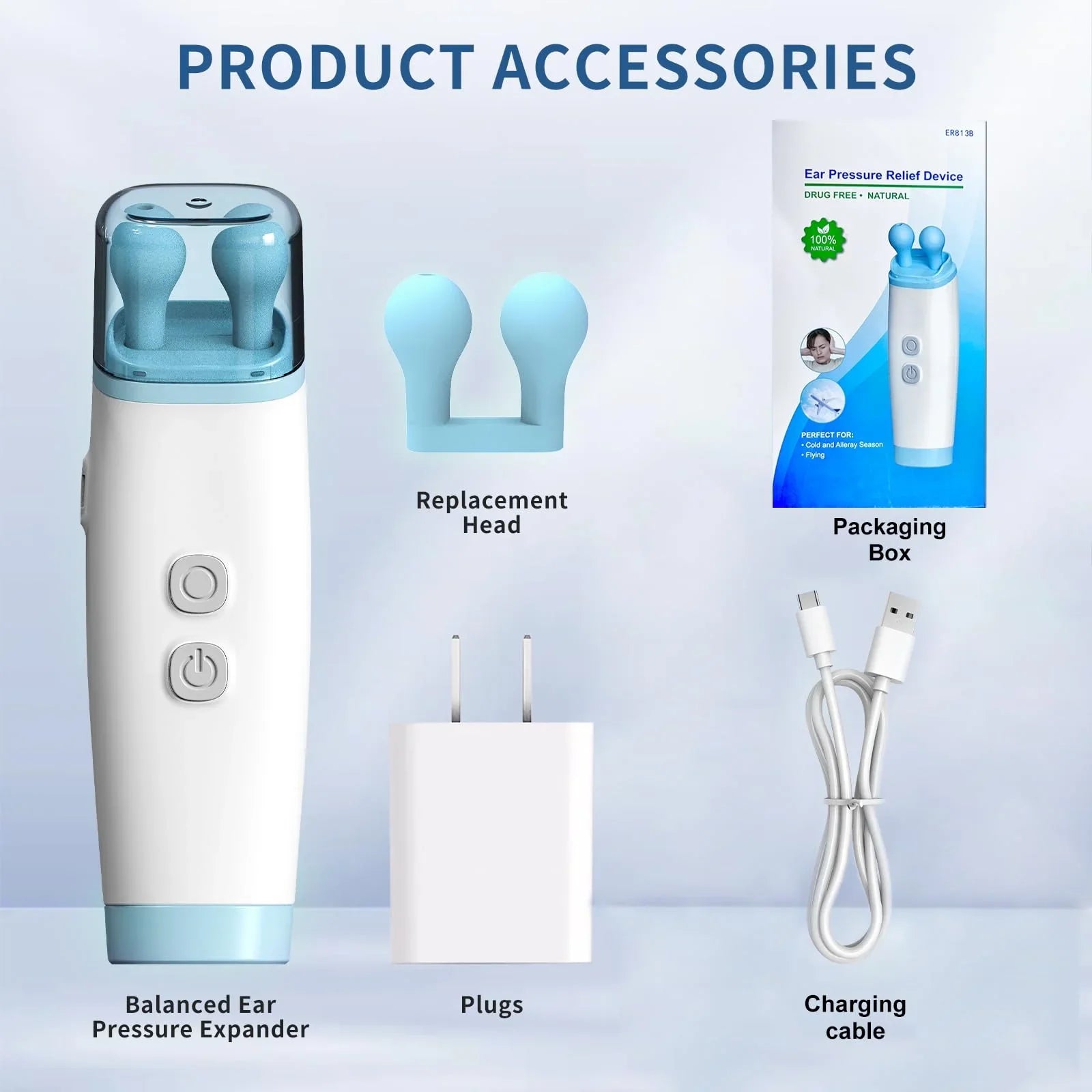 Ear Pressure Relief Device, FDA Cleared Balanced Ear Pressure Expander, Tinnitus Relief for Ringing Ears Dual Head, Eustachi Ear Unclogger, Single Side Plug Design with One Replacement Head