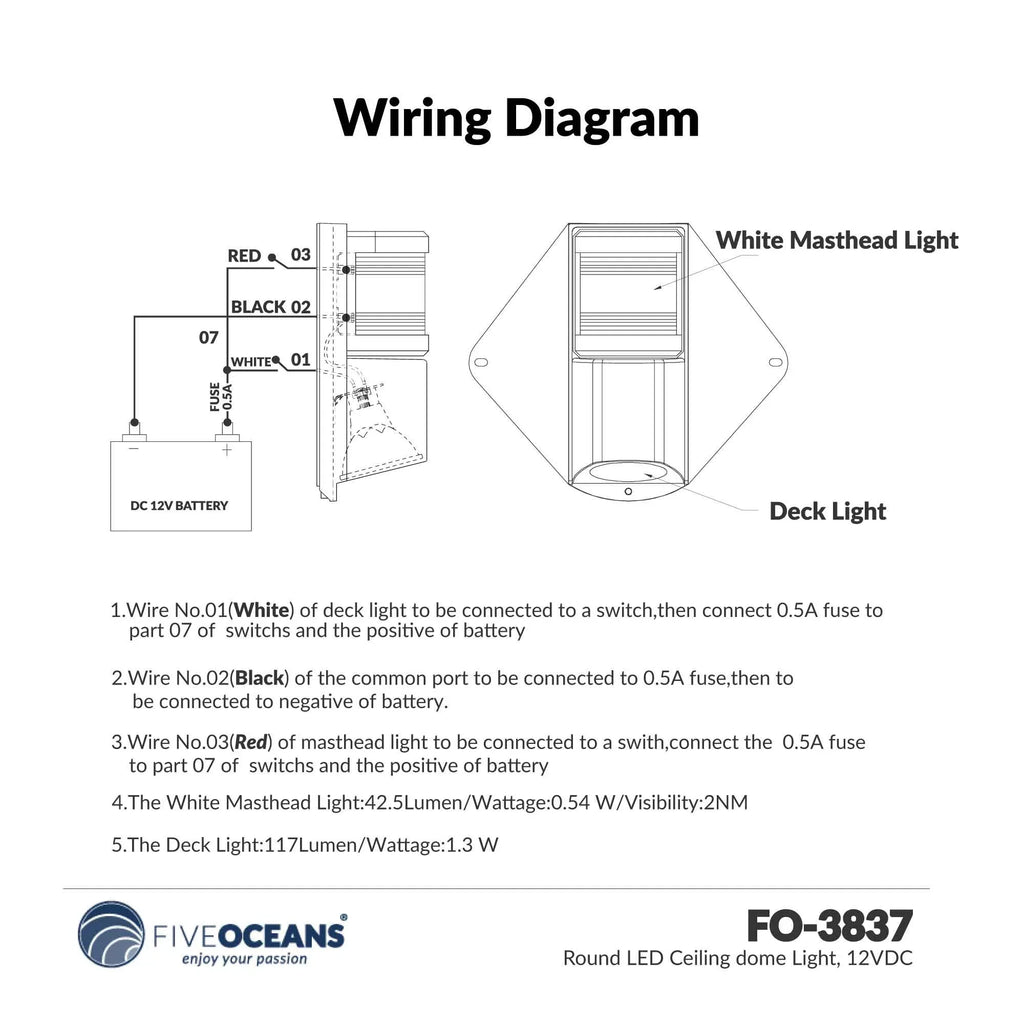 Five Oceans Combination Masthead and Deck Light, LED Masthead Deck Spreader Light, 12V, Vertical Mount for Vessel - FO3837