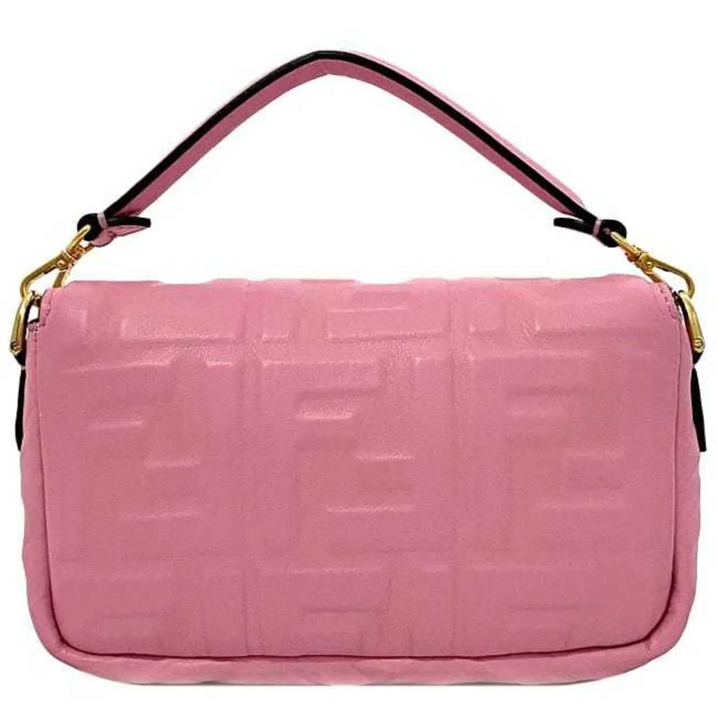 Pre-Owned Fendi Baguette Small Pink Gold 8BS017 Leather GP FENDI Shoulder Bag FF Embossed Ladies Chain (Like New)