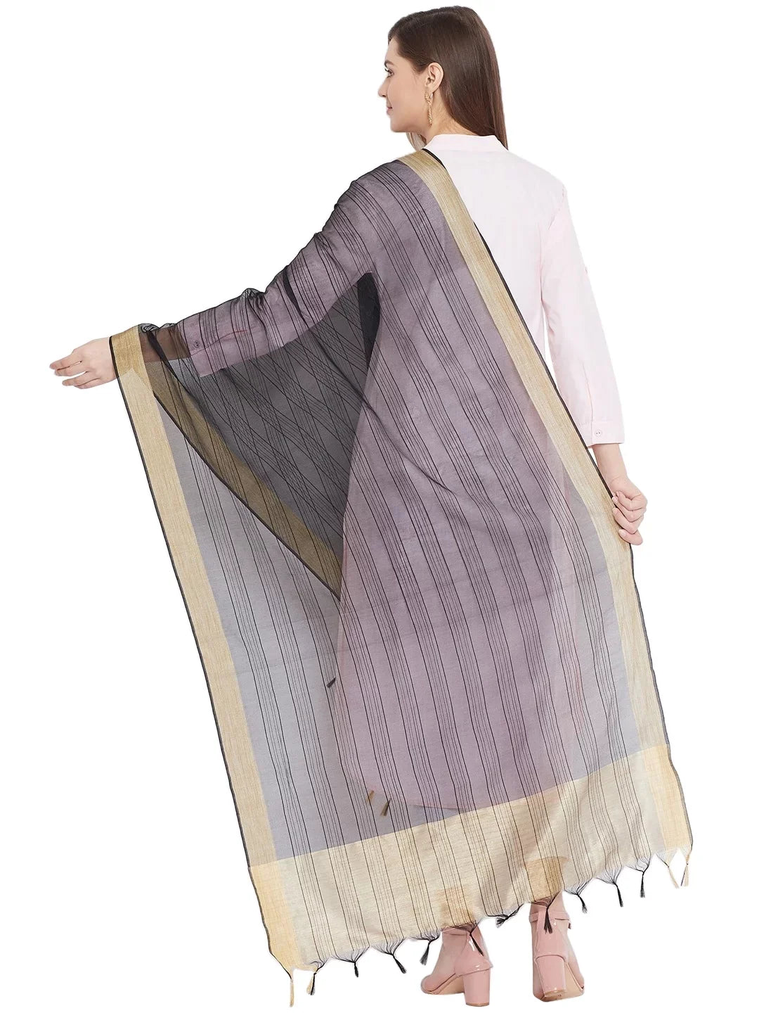 eloria Plain Black Woman's Indian Ethnic Chunni, Dupatta, Stole, Scarf Shawl Wrap