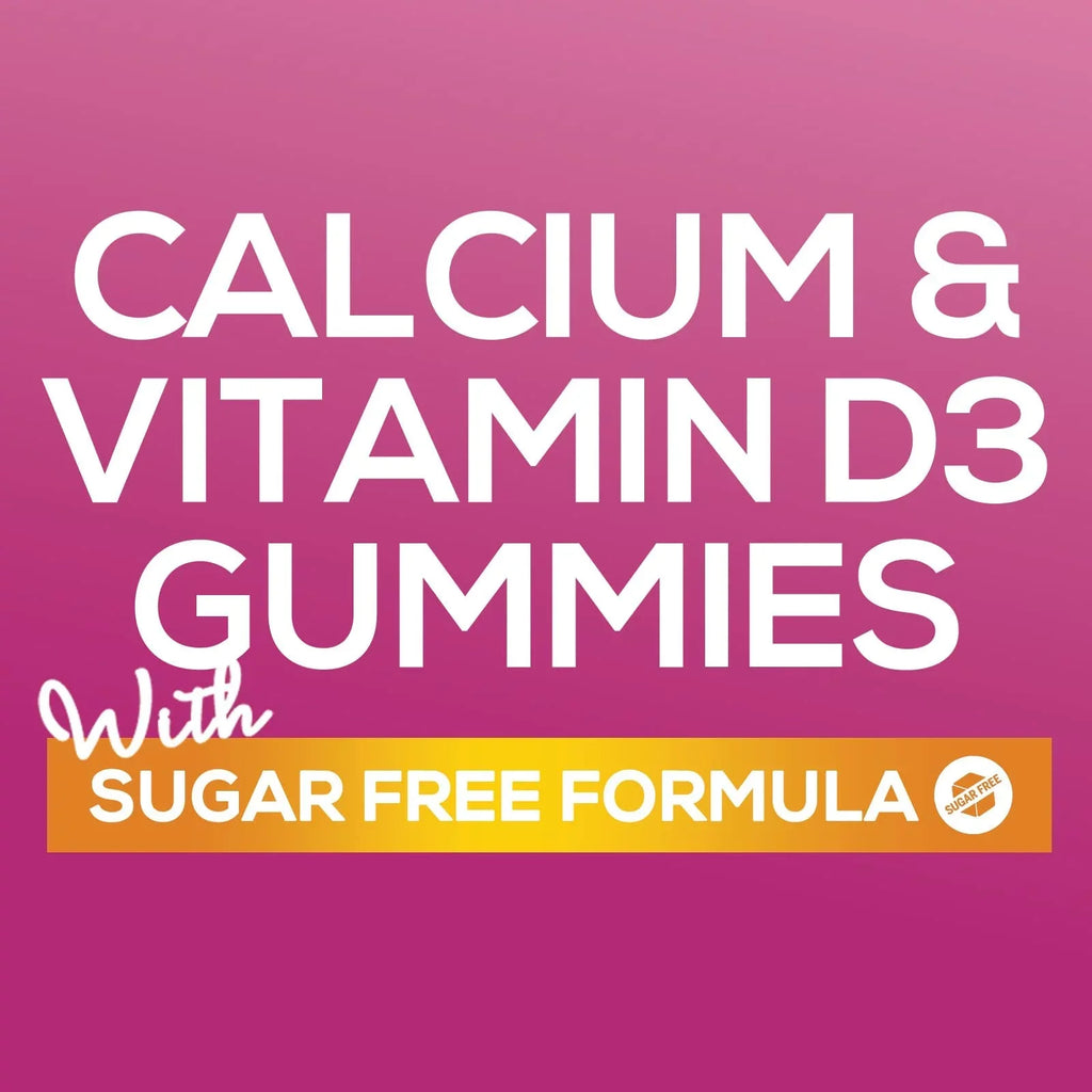 Sugar Free Calcium Gummy Bites Plus 400 IU Vitamin D3, Bone Health & Immune Support, Supports Bone Strength - Chewable Calcium Nutrition Supplement, Non-GMO, Berry Flavor Chews - 120 Gummies