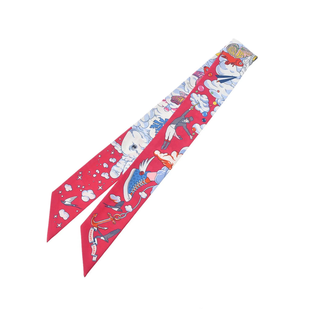 Pre-Owned HERMES Twilly SUR MON NUAGE Pink/Multicolor 063900S Women's 100% Silk Scarf Muffler (Good)